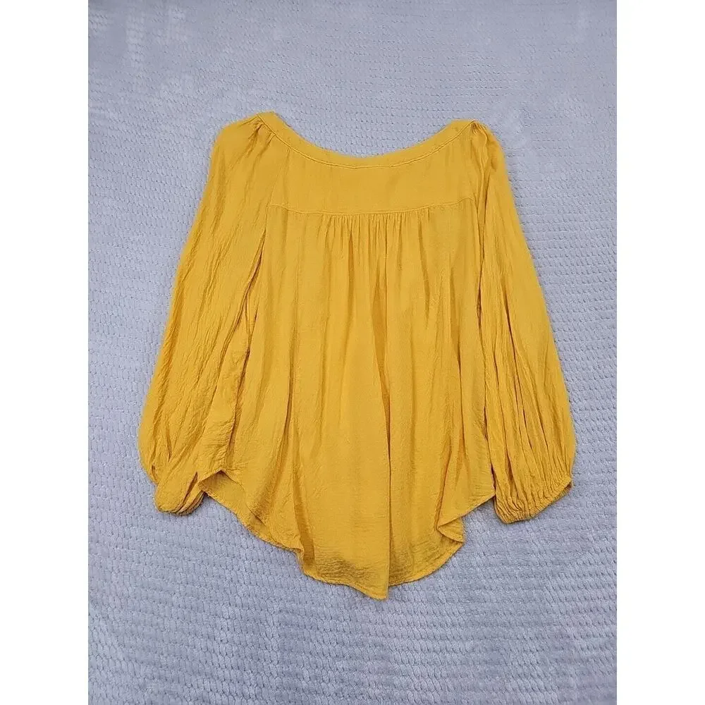 Maeve Shirt Womens 6 Boswell Peasant Blouse Mustard Yellow Anthropologie - Picture 6 of 7